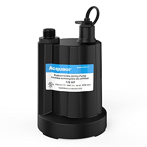 Acquaer Submersible Water Pump 1/6 HP Sump Pump Thermoplastic Utility ...