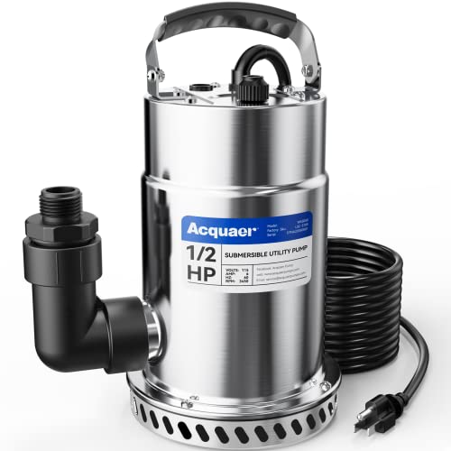 Acquaer 1/2HP Submersible Utility Pump, 3030GPH Stainless Steel Sump Pump, ...